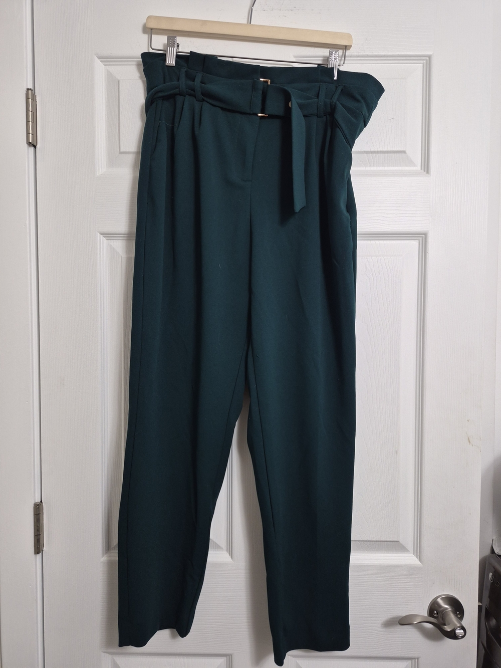 le chateau Teal High-Waist Paperbag Trousers with Belt